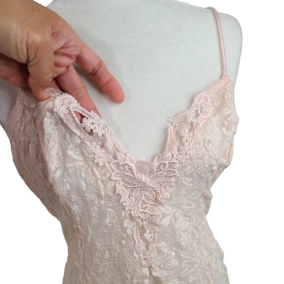 Vintage Cliche Blush Pink Lace Sheer Lace Camisole Lingerie Slip Dress - Picture 2 of 7